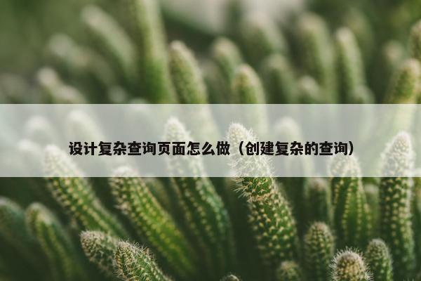 设计复杂查询页面怎么做（创建复杂的查询）