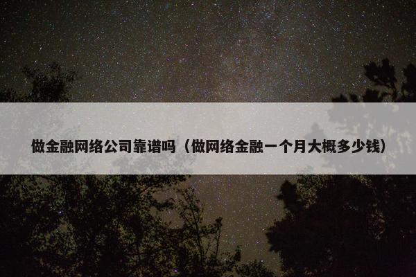 做金融网络公司靠谱吗（做网络金融一个月大概多少钱）