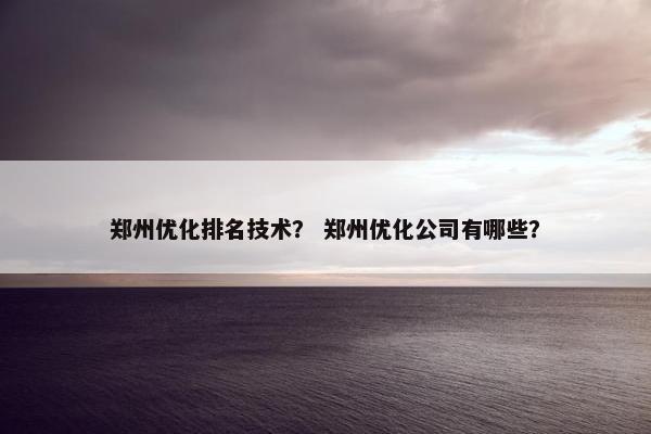 郑州优化排名技术？ 郑州优化公司有哪些？
