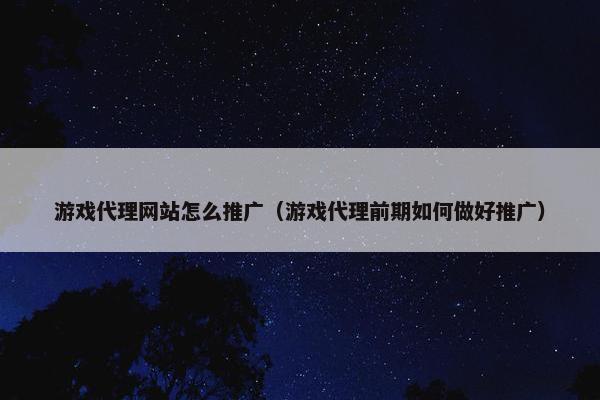 游戏代理网站怎么推广（游戏代理前期如何做好推广）